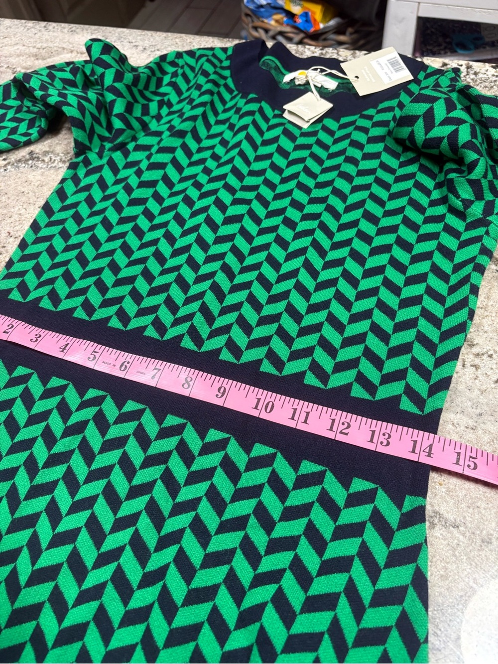 Boden Green and Navy Chevron Knit Dress - Picture 9 of 10